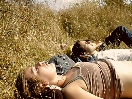Carine and Fabio sun-bathing during lunch