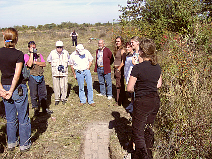 Marlen tslks about her work to locate the outer wall of the kichen barrack