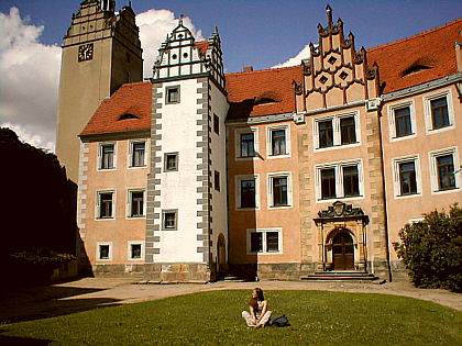 Corine in front of the castle